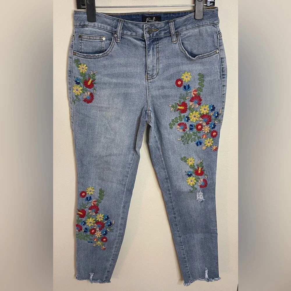 Earl Jeans Embroidered Ankle Skinny Denim Jeans Pant Sz 8 - Picture 6 of 17